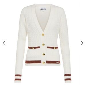 Ganni white cable-knit wool-blend cardigan